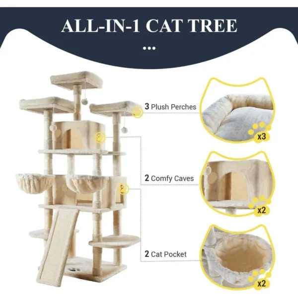 Cat Clippers: 68" Multi-Level Cat Tree with Scratching Post - Image 6