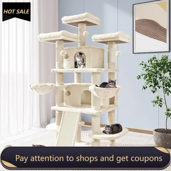 Cat Clippers: 68" Multi-Level Cat Tree with Scratching Post