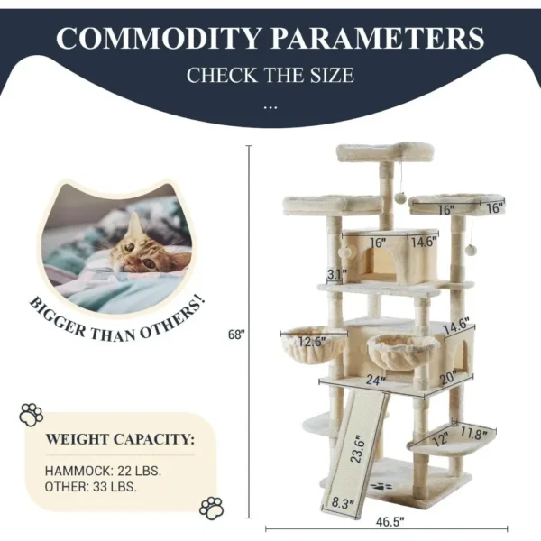 Cat Clippers: 68" Multi-Level Cat Tree with Scratching Post - Image 3